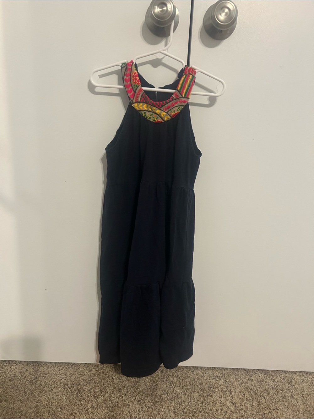 Girls A.T.U.N 8/9 summer dress like new navy blue colorful collar pretty